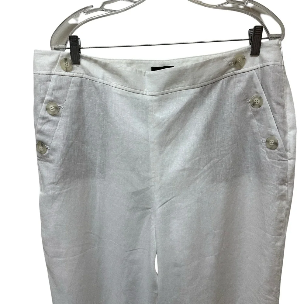 Talbots White Linen Women's Size 16 Wide Leg Pants Nautical Buttons Lined NEW